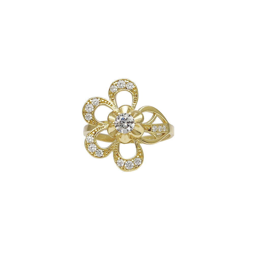 Blossom Outlined Zirconia Flower Ring (14K) Popular Jewelry New York