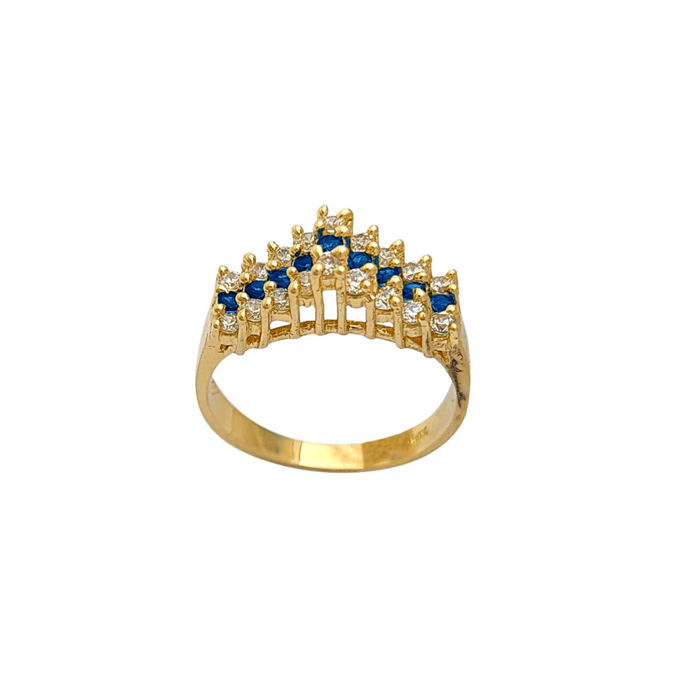 Blue Zirconia 3-Row Rooftop Setting Ring (14K)