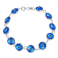 Blue Evil Eye Bezel Bracelet (Silver)