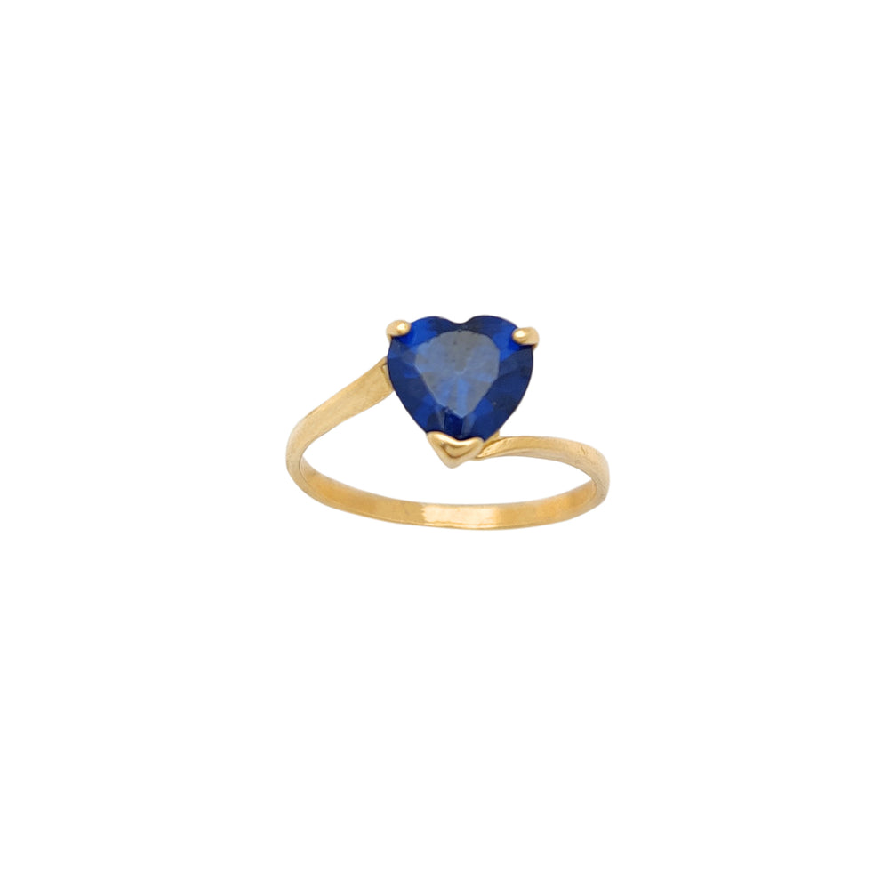 Blue Heart Shape Bypass Lady Ring (14K) Popular Jewelry New York