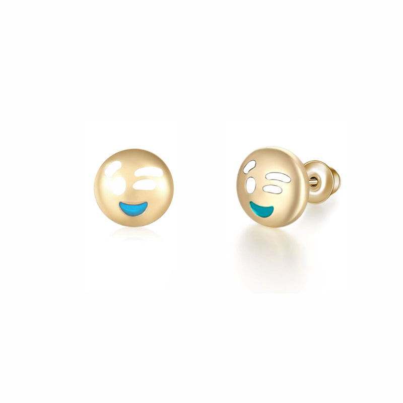 Wink Emoji Stud Earrings (14K)