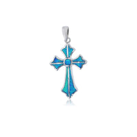 Blue Opal Cross Pendant (Silver) Popular Jewelry New York