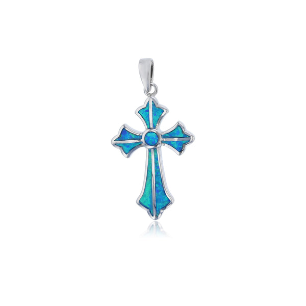 Blue Opal Cross Pendant (Silver) Popular Jewelry New York
