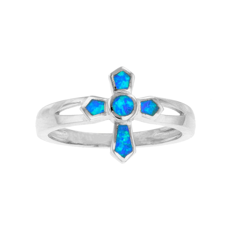 Blue Opal Cross Ring (Silver) Popular Jewelry New York