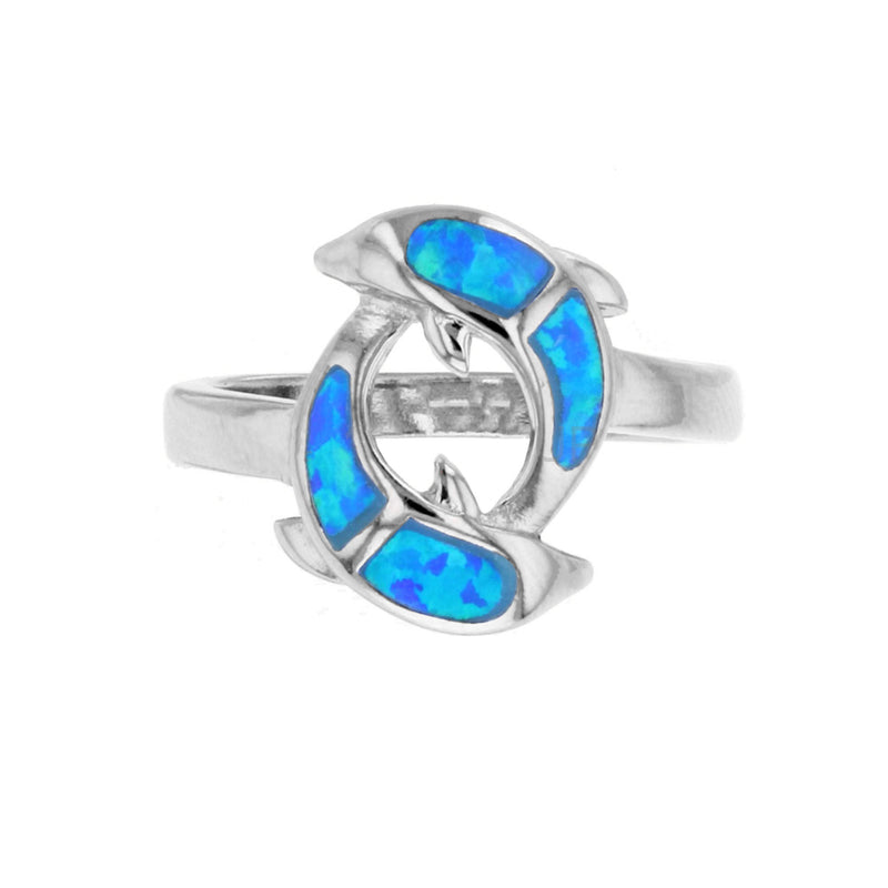 Blue Opal Dolphin Ring (Silver) Popular Jewelry New York