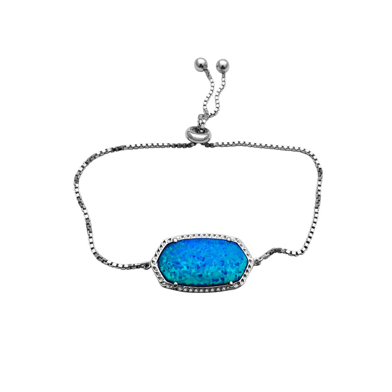 Blue Opal Fancy Tag Adjustable Bracelet (Silver) Popular Jewelry New York