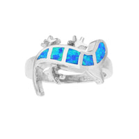 Blauer Opal-seitlicher Gecko-Ring (Silber) Popular Jewelry New York
