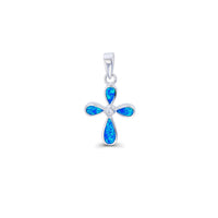 Blue Opal Teardrop Cross Pendant (Silver) Popular Jewelry New York