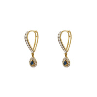 نیلي ډبره پاو اوښکو وی شکل ځړول شوي هیګی غوږوالۍ (14K) Popular Jewelry نیویارک