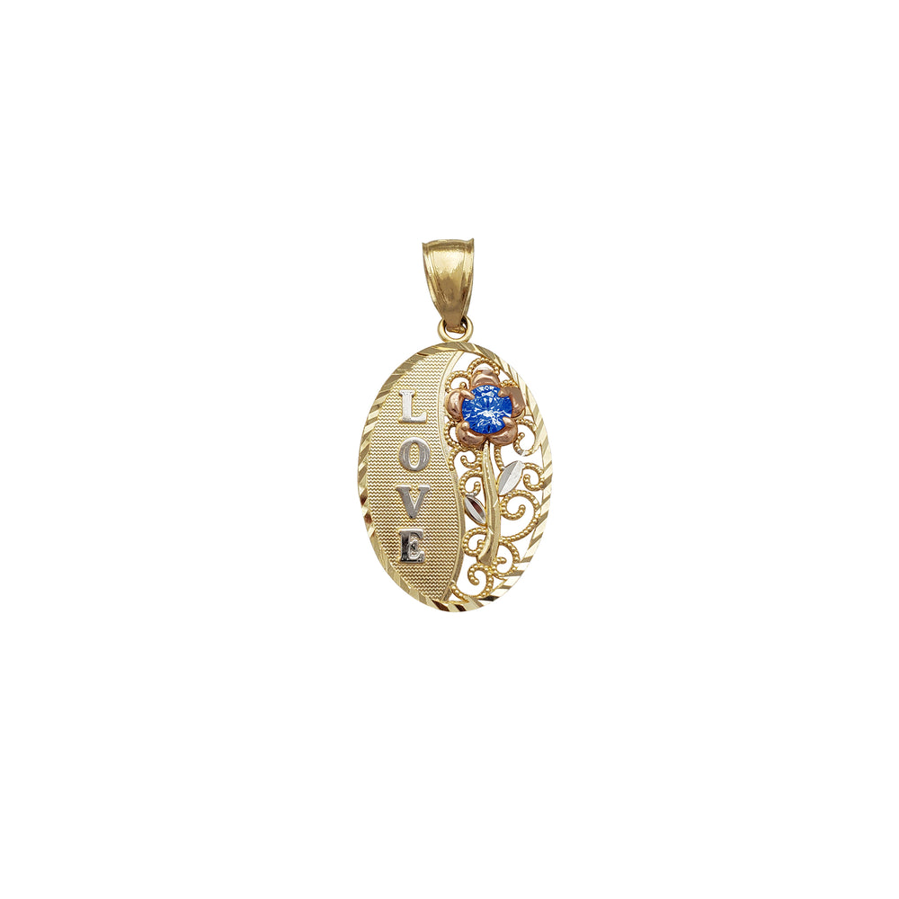 Zirconia Birthstone Love & Flower Oval Pendant (14K)