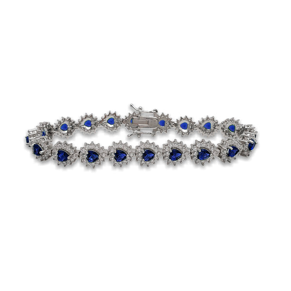 Blue Zirconia Halo Heart Tennis Bracelet (Silver)