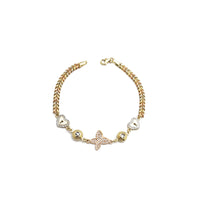 Butterfly Heart Lock Wheat Link CZ Bracelet (14K).