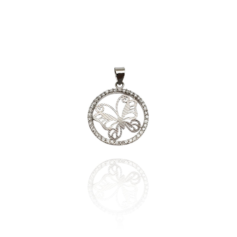 Filtered Butterfly CZ Circle Pendant (14K)