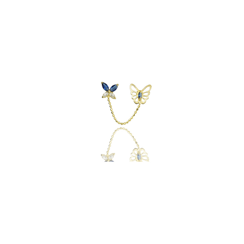 Butterfly Stud Chain CZ Earrings (14K).