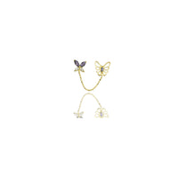 Butterfly Stud Chain CZ Earrings (14K).