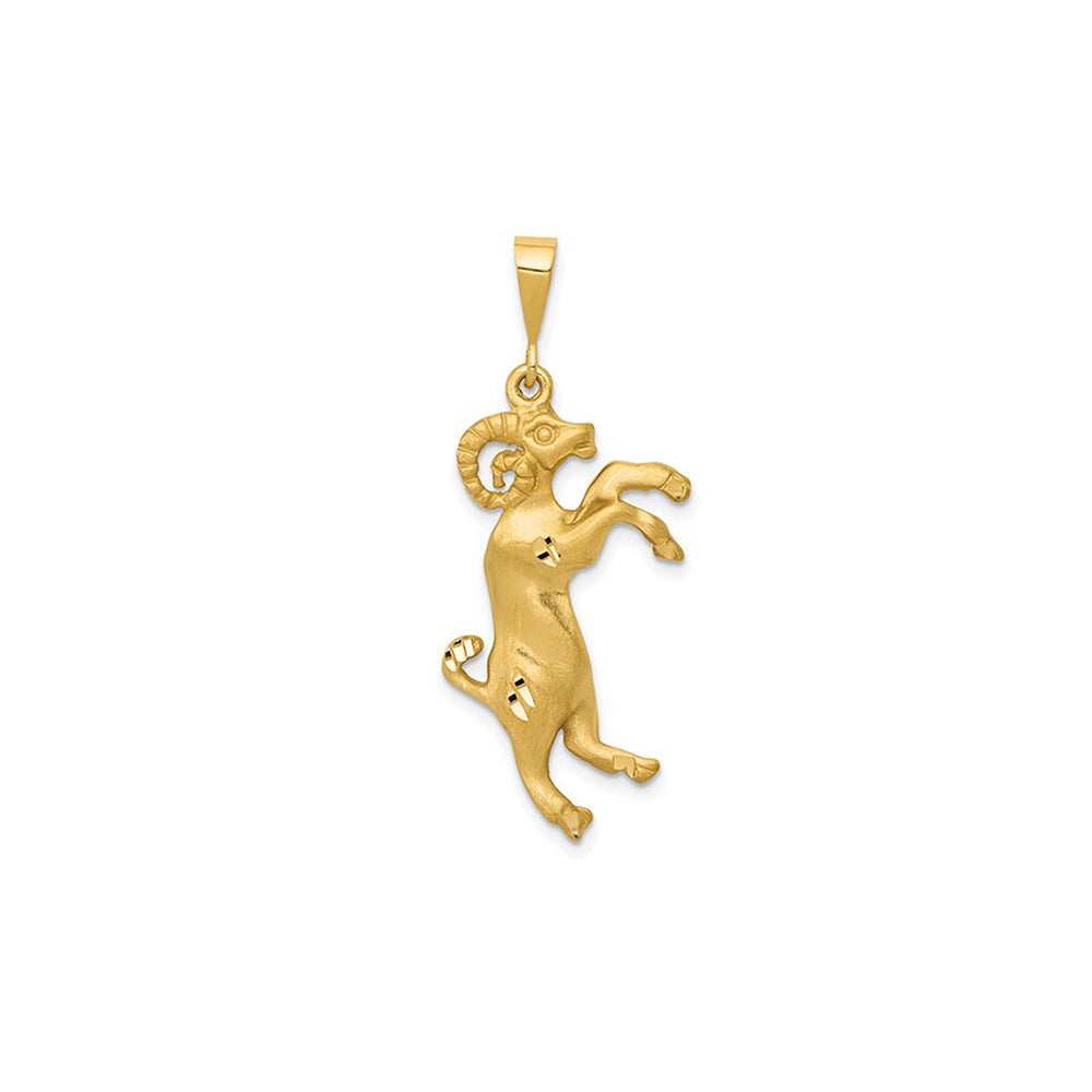 Satin Diamond-Cut Aries Zodiac Pendant (14K)