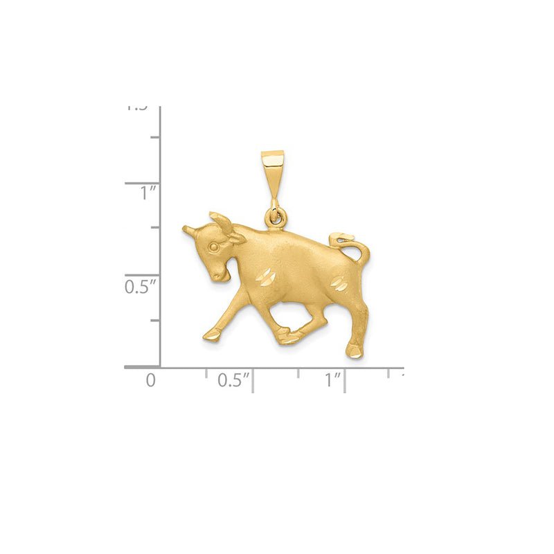 Satin Diamond-cut Taurus Zodiac Pendant (14K)