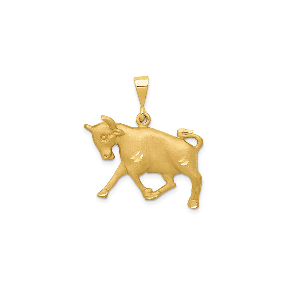 Satin Diamond-cut Taurus Zodiac Pendant (14K)
