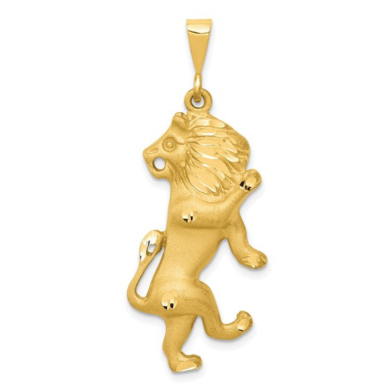 Satin Diamond-cut Leo Zodiac Pendant (14K)
