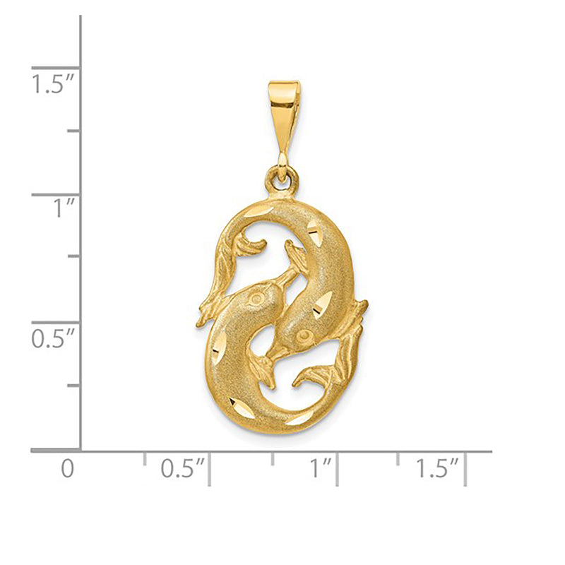 Satin Diamond-Cut Pisces Zodiac Pendant (14K)