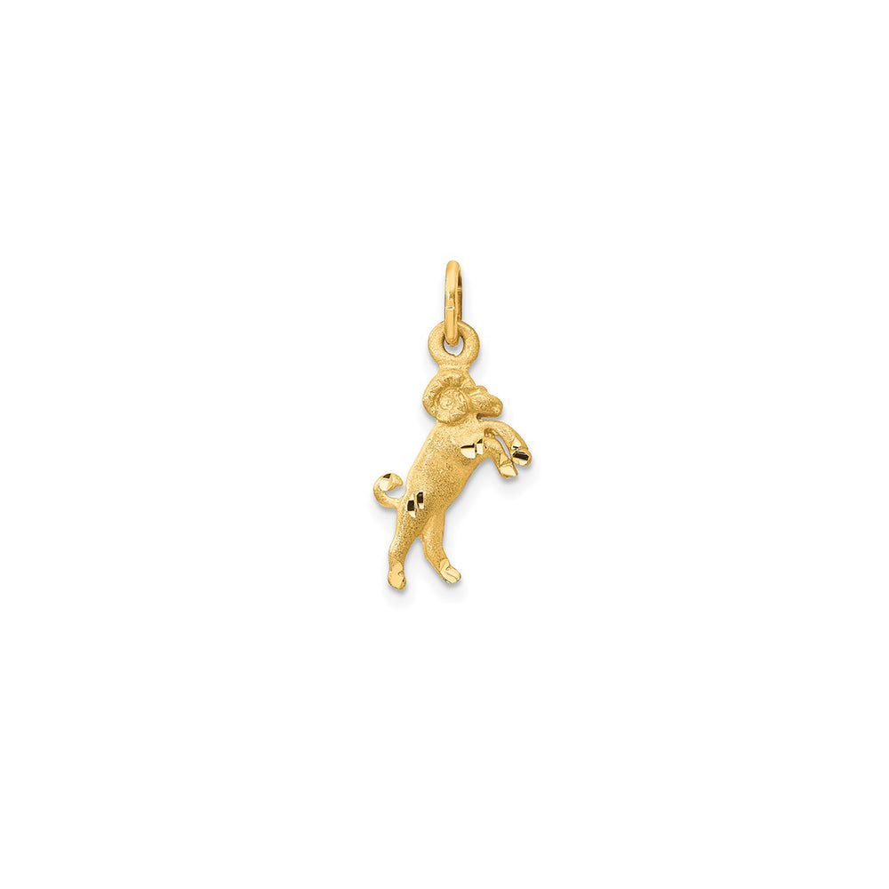 Satin Diamond-cut Aries Zodiac Pendant (14K)
