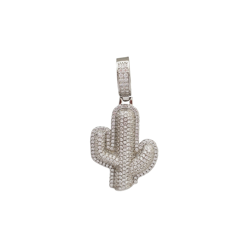 Iced Out Cactus Pendant (Silver)