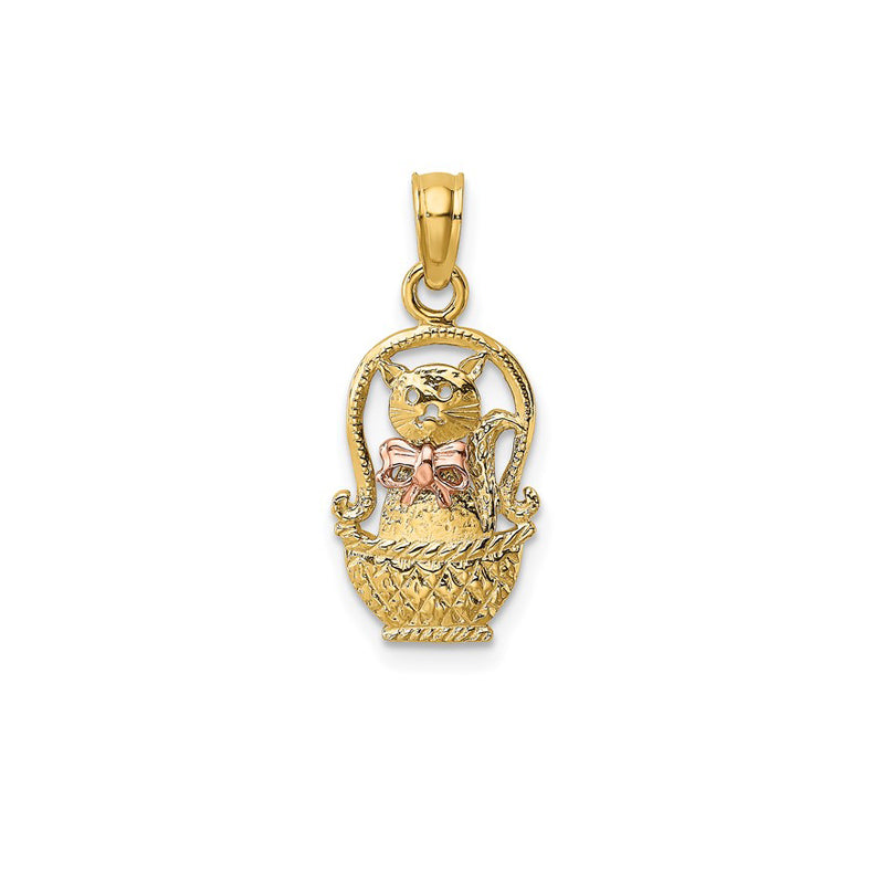 Cat with Bow in Basket Pendant (14K)
