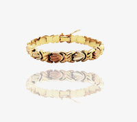 Tri-Color Interlocked Coffee Bean Fancy Bracelet (14K).