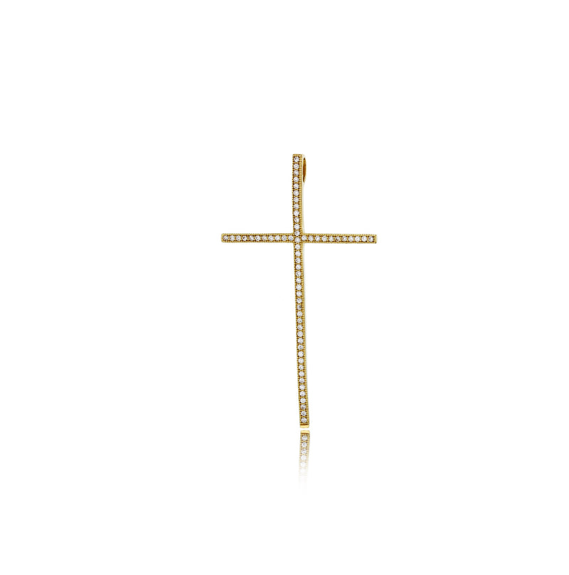 Yellow Gold CZ Pave Cross Pendant (14K)