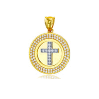 Two-Tone Micropave CZ Cross Round Pendant (14K)