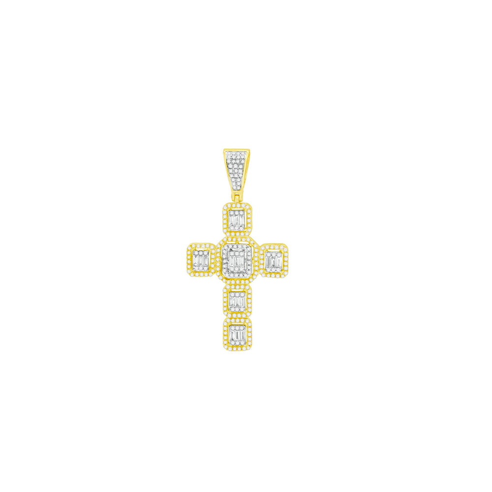 Diamond Cross Baguette & Round Pendant (14K)