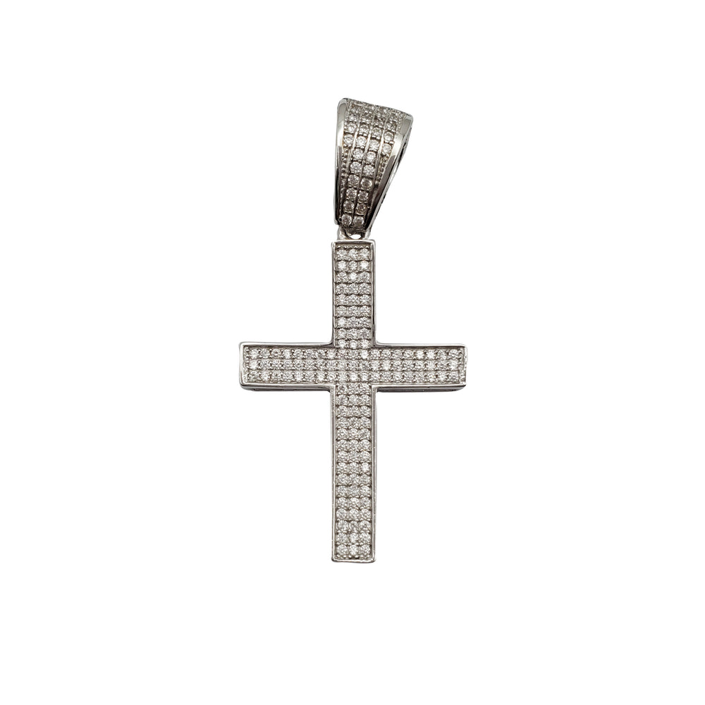 Iced-Out Boxed Cross Pendant (Silver)