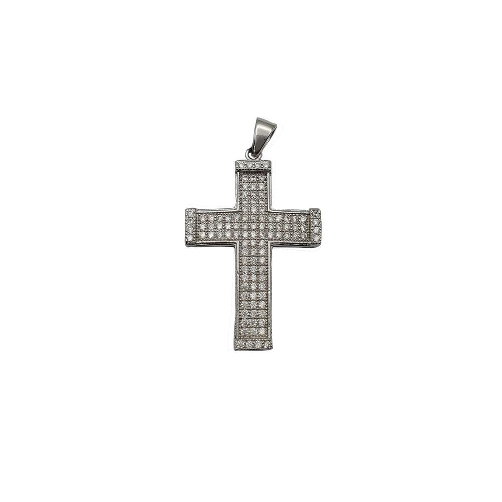 Iced-Out Box Cross Pendant (Silver)