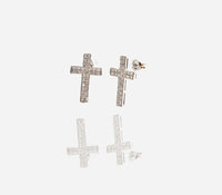 White Gold Diamond Cross Stud Earrings (14K)