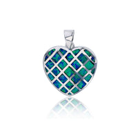 Blue Opal Basketweave Heart Pendant (Silver)
