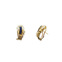Sapphire With Diamond Omega Back Earrings (14K)