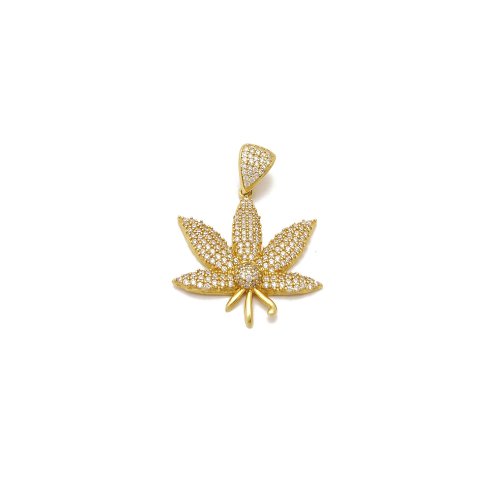 Cannabis-Marijuana Leaf Iced Out Pendant (14K) 14 Karat Yellow Gold, Popular Jewelry New York