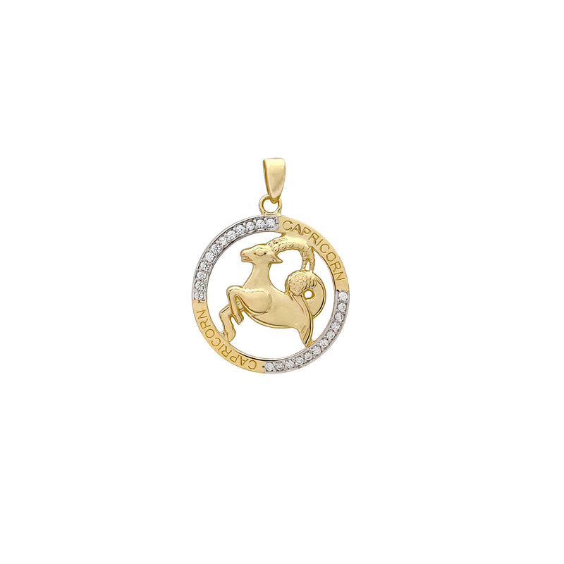 Capricorn Outlined Medallion Pendant (14K) Popular Jewelry New York