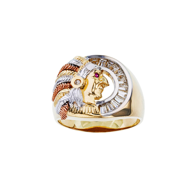 Channel Setting Chief Indian Head Men's Ring (14K) Popular Jewelry New York