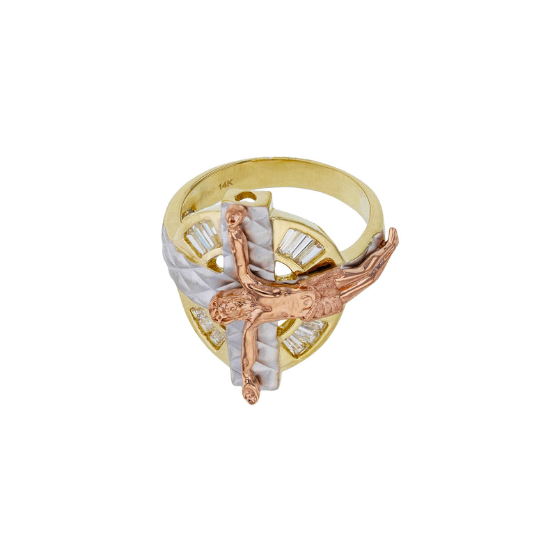 Channel Setting Sideways Crucifix Ring (14K) Popular Jewelry New York