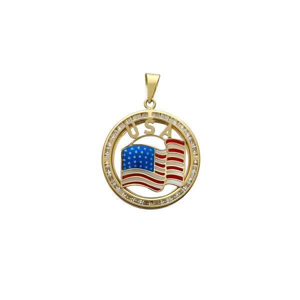 Channel Setting U.S.A Flag Medallion Pendant (14K) Popular Jewelry New York