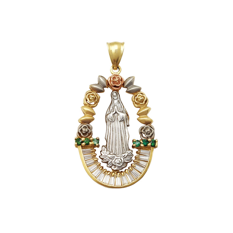 Channel Setting & Florar Virgin Mary Pendant (14K) Popular Jewelry New York