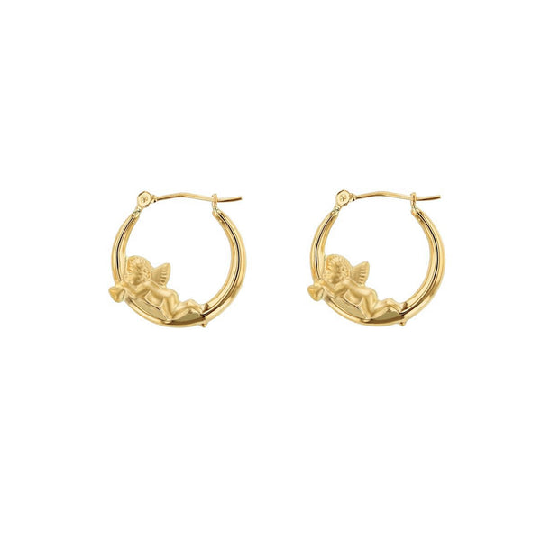 Cherub Baby Angel Hoop Earrings (14K) Popular Jewelry New York