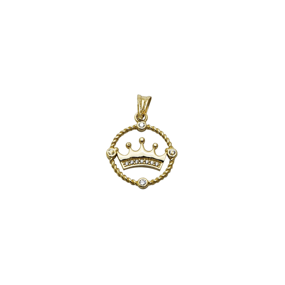 Zirconia Roped Circle Crown Pendant (14K)