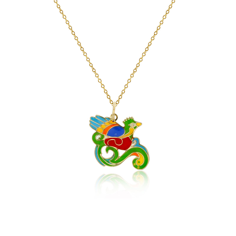 Colorful-Enameled Bird Fancy Necklace (14K) Popular Jewelry New York