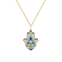 Elegantna ogrlica Hamsa od zlih očiju s emajlom (14K) Popular Jewelry New York
