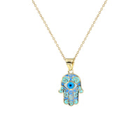 Mabulukon nga Enameled Light Blue Evil Eye Hamsa Hand Necklace (14K) Popular Jewelry Bag-ong York