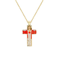 Kleurvol geëmailleerde mosaïek Jesus Cross Fancy Necklace (14K) Popular Jewelry NY