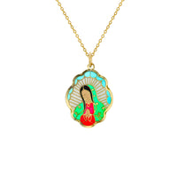 Colorful-Enameled Praying Virgin Mary Fancy Necklace (14K) Popular Jewelry New York