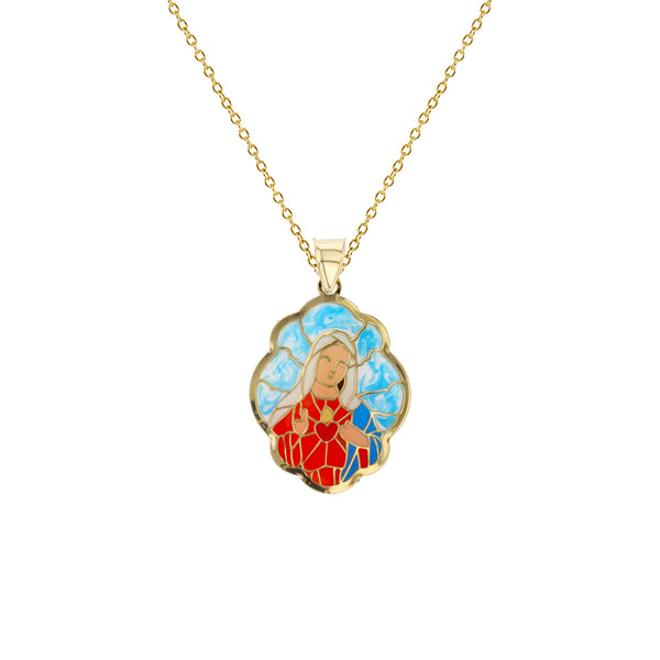 Colorful-Enameled Virgin Mary Fancy Necklace (14K) Popular Jewelry New York